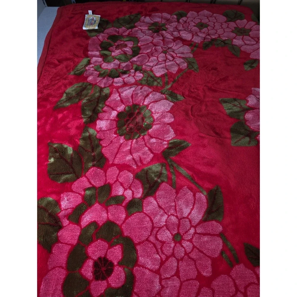 Vintage Korean Hanil Wang Mink Blanket Red Plush Acrylic Korea Soft Heavy 70x86